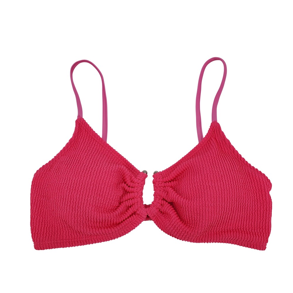 Blooming Jelly Womens Medium Hot Pink‎ Smocked Crinkle Bikini Top New Barbiecore